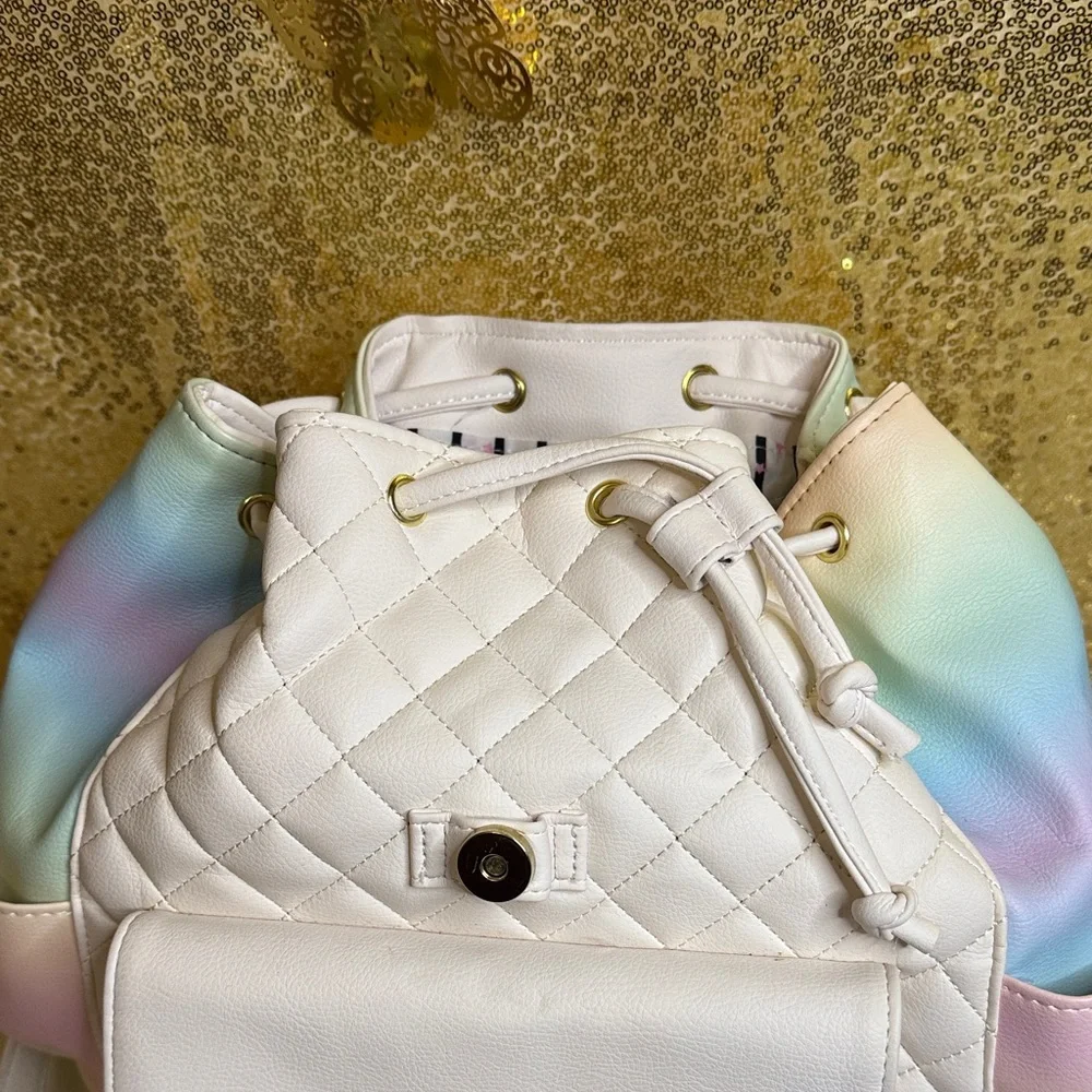 Luv Betsey Johnson Unicorn Cat Face Drawstring Backpack quilted
